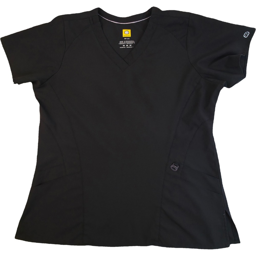 WonderWink W123 Scrub Top Womens Size M Black V-Neck Modern Fit Excellent